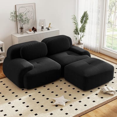 Moderne Hoekbank, L-Bank, 2-Zitsbank, Moderne 208 cm Brede, Converteerbare Hoekbank met Voetenbank, L-vormige Modulaire Corduroy Bank, Compacte Bank voor 2-4 Personen voor de Woonkamer, Extra Diepe Zitting, Geen Montage Nodig-Zwart