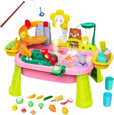Waterspeeltafel - Zandtafel Peuters - Zomeractiviteit Buiten - Gesimuleerde Regenmodus - 45 x 34 x 15.6 cm - Roze