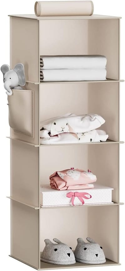 Stevige Hangende Plank voor Organisatie in Kasten, Met Bamboestokken en MDF Panelen, Beige Kleur