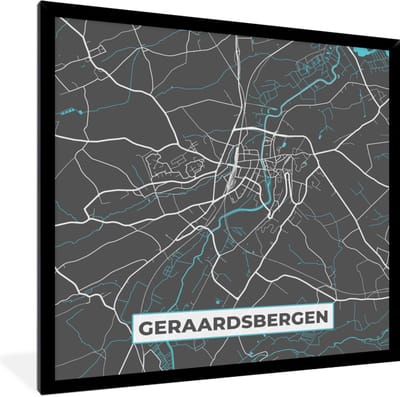 Fotolijst incl. Poster - Stadskaart – Grijs - Kaart – Geraardsbergen – België – Plattegrond - 40x40 cm - Posterlijst