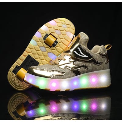 Schoenen op wielen, Dubbele wielen skates, Heren- en kinderschoenen met wieltjes, LED-lichtschoenen 32 gray