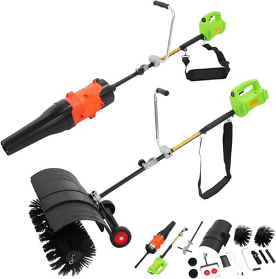 Elektrische Sneeuwblazer - Veegmachine Buitenreiniger - Buiten Reinigen - 2-in-1 Functionaliteit - 55 cm Breed - Zwart Groen Oranje