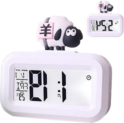 Schattige LED Digitale Klok voor Kinderen met Oogbescherming - Slimme Tafelklok voor Kinderkamer met Wit Schaap Design