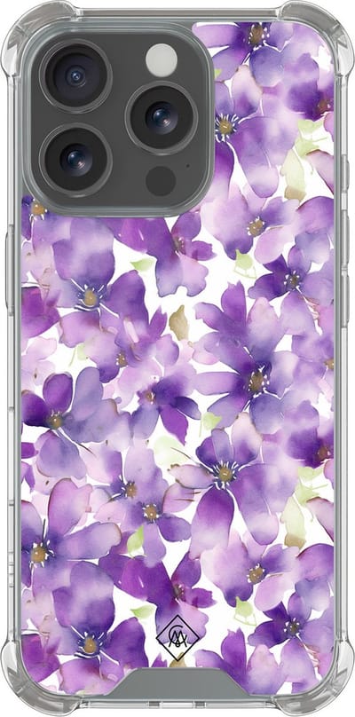 Casimoda® hoesje - Geschikt voor iPhone 16 Pro Max - Floral Violet - Shockproof case - Extra sterk - Siliconen/TPU - Paars, Transparant
