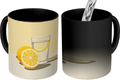 Magische Mok - Foto op Warmte Mokken - Koffiemok - Glas - Citroenschijfjes - Geel - Magic Mok - Beker - 350 ML - Theemok