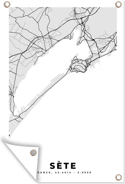 Muurdecoratie Frankrijk – Sète – Stadskaart – Plattegrond – Kaart - 120x180 cm - Tuinposter - Tuindoek