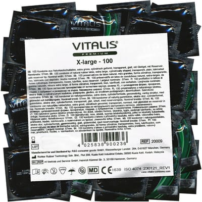 VITALIS Condooms Pack XL | Nominale breedte 57 mm | Gevoelsechte | 100 Premium met glijmiddel op siliconenbasis | Transparante, Extra Groß