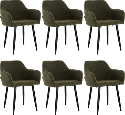 Lina® Diamond Eetkamerstoel - Groen - Set van 6 - Boucle