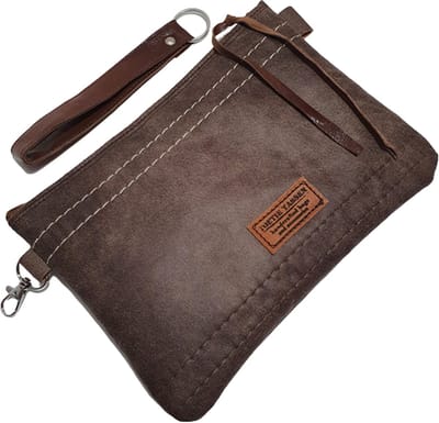 Toetie & Zo - Handgemaakte Leren Clutch - Bruin - Stoer - 23x17