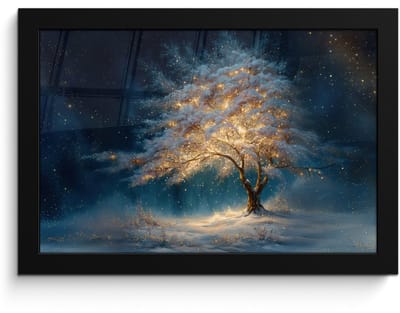 Poster in lijst - Fotolijst 30x20 cm - Posters - Levensboom - Nacht - Donker - Blauw - Posterlijst zwart - Decoratie - Wanddecoratie woonkamer - Muurdecoratie slaapkamer