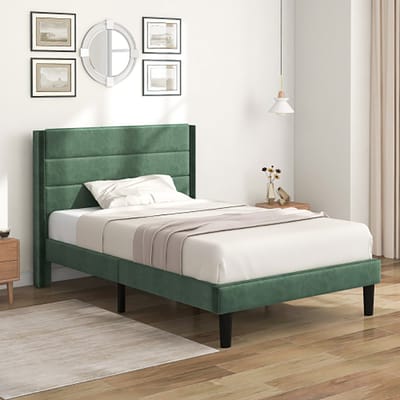 Sweiko Gestoffeerd bed - 90 x 200 cm - Met lattenbodem & hoofdeinde - Eenpersoonsbed - Jeugdbed - Velvet - Groen