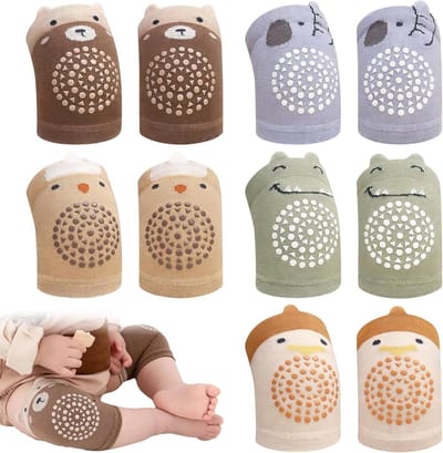 Kniebeschermers voor baby's - 5 paar anti-slip kniebeschermers voor jongens en meisjes (0-5 jaar) - Comfortabel en elastisch - Set van 5 kleuren - Ideaal om op te kruipen - Afmetingen 16 x 8 cm