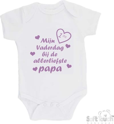 100% katoenen Romper "Mijn 1ste vaderdag bij de allerliefste papa" Meisjes Katoen Wit/lila Maat 56/62