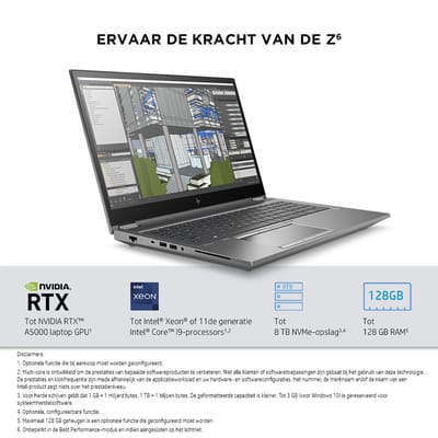 HP ZBook Fury 15.6 inch G8 Intel® Core™ i7 i7-11850H Mobiel werkstation 39,6 cm (15.6") Full HD 32 GB DDR4-SDRAM 1 TB SSD NVIDIA RTX A2000 Wi-Fi 6 (802.11ax) Windows 11 Pro Grijs QWERTY