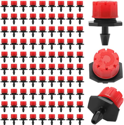 90 Stuks 1/4 Inch Verstelbare Irrigatie Druppelaar Sprinklers, VooGenzek Micro 8-Hat Emitter Druppelaars voor Irrigatie Systeem, Anti-Verstopping Sproeiers voor Tuin, Gazon, Serre, Rood