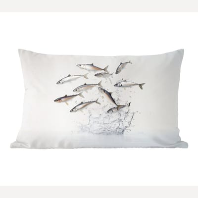 Sierkussens - Kussentjes Woonkamer - 60x40 cm - Vissen - Water - Wit