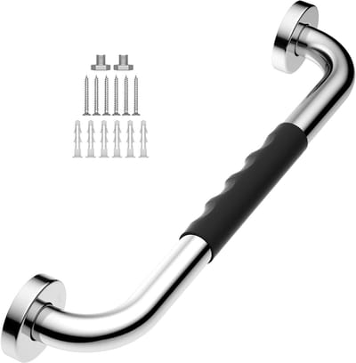 16 inch antislip douchegraapstaven w/rubberen grip - 1 inch diameter, iMomwee Chrome SUS304 roestvrijstalen badkamergreepgreep, veiligheidsbalansleuning voor muur, handicap ouderen assisteren badhandvat