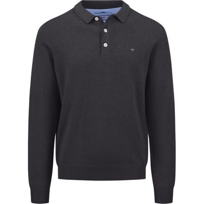 Fynch-Hatton Trui Polo Pullover Superfine 3-Ply Cotton Charcoal / male