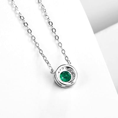 Ronde 5.0MM Groene Smaragd Edelsteen Hanger Ketting Voor Vrouwen 925 Sterling Zilver Mode Vrouwen Fijne Sieraden Met Ketting white