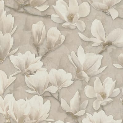 Bloemen behang Profhome 396102-GU vliesbehang hardvinyl warmdruk in reliëf licht gestructureerd met bloemmotief mat beige crèmewit wit 5,33 m2