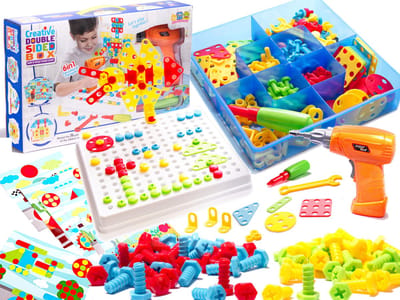 Constructie Bouwset 261-delig – Educatief Doe-Het-Zelfpakket voor Kinderen – Met Boormachine, Schroevendraaier & Gereedschapskoffer – Creatieve 3D Bouwpuzzel