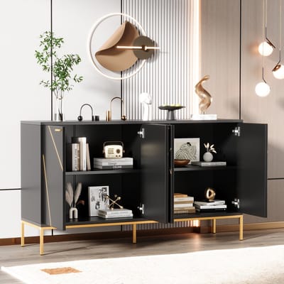 MODENUIT Dressoir - 4 Deuren Met Verstelbare Legplank - Voor Woonkamer Of Hal - Spaanplaat En Metaal - 150x40x80 Cm