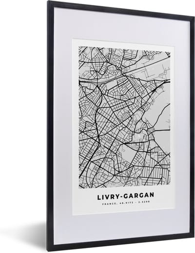 Fotolijst incl. Poster - Stadskaart - Frankrijk - Kaart - Livry-Gargan - Plattegrond - 40x60 cm - Posterlijst