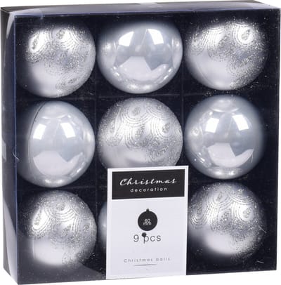 9x Kerstboomversiering luxe kunststof kerstballen zilver 6 cm - Kerstversiering/kerstdecoratie zilver
