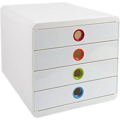 Ladebox POP-BOX Wit/Harlekijn, 4 gesloten laden, A4/A4+/24x32 cm, geruisloos, veiligheidsstop