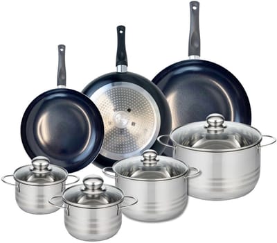 Set van 3 Koekenpannen 24, 28 en 32 cm en 4 kookpotten 14, 16, 20 en 24 cm Elo Prima Brillant