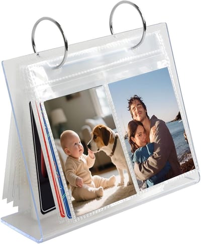 Dailygoods - Fotoalbum van acryl met 68 dubbelzijdige vakken, transparant tafelalbum met ringen, voor 2 x 3 foto's, Kpop-kaarten en ansichtkaarten, fotoalbum voor thuis, kantoor, reizen