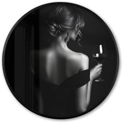 Poster in lijst Rond - Fotolijst 60x60 cm - Posters - Vrouw - Wijn - Jurk - Ronde posterlijst zwart - Decoratie - Wanddecoratie woonkamer - Muurdecoratie slaapkamer