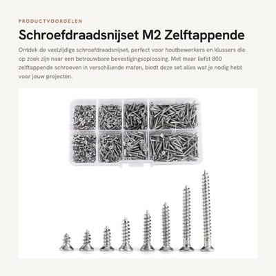 Dailygoods- Schroeven 800 Stuks - Zelftappende Schroeven - Houtbewerkingsbevestiging - Kruisplatte Kop - Vernikkeld Koolstofstaal - Doos 13,2 x 6,5 x 2,3 cm