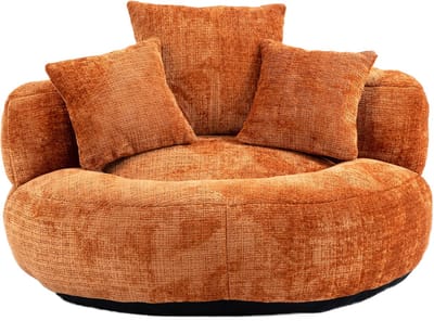 Luie Fauteuil Duurzame Comfort Lounger met Hoge Rug - Zitzak Stoel Bank met Drie Kussens voor Volwassenen en Kinderen, Binnen & Buiten, Enkele Gaming Fauteuil voor Slaapkamer, Kantoor (Oranje Chenille)