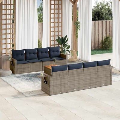 vidaXL - 9-delige - tuinbankset - met - kussens, - grijs - polyrotan