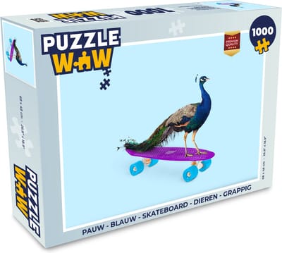 Puzzel Pauw - Blauw - Skateboard - Dieren - Grappig - Legpuzzel - Puzzel 1000 stukjes volwassenen
