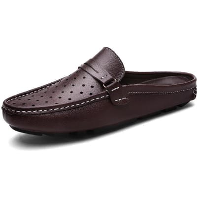 Authentiek Leren Neus Half Slippers Heren Instappers Ademende Buiten Slippers Zonder Hak Luie Sandalen 42 gray