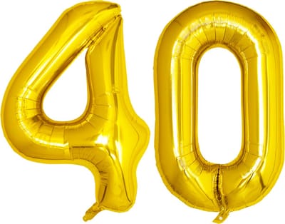 Folie Ballon Cijfer 40 Jaar Goud Verjaardag Versiering Helium Cijfer Ballonnen Feest versiering Met Rietje - 86Cm