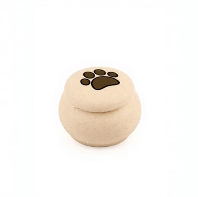 Artic Tavira Urn (XS) – Met Dierenpootje – Beige – Matte – 120ML – Zandsteen – Rustieke Zandstenen Urn – Handgemaakt – Mini Urn – Menselijk As – Huisdieren Urn – Urn Hond – Urn Kat – Urn voor As Volwassen – Urne – Urnen – Familie Urn