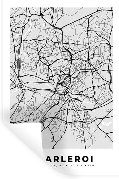 Muurstickers - Sticker Folie - Stadskaart – Zwart Wit - Kaart – Charleroi – België – Plattegrond - 20x30 cm - Plakfolie - Muurstickers Kinderkamer - Zelfklevend Behang - Zelfklevend behangpapier - Stickerfolie