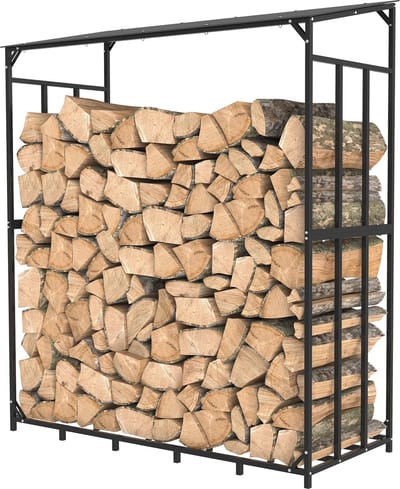 Tumex - Haardhoutopslag - Houtopslag buiten - Brandhout Opslag - Met Dak - IJzeren Constructie - Zwart - 157x60x177 cm - 300kg Capaciteit