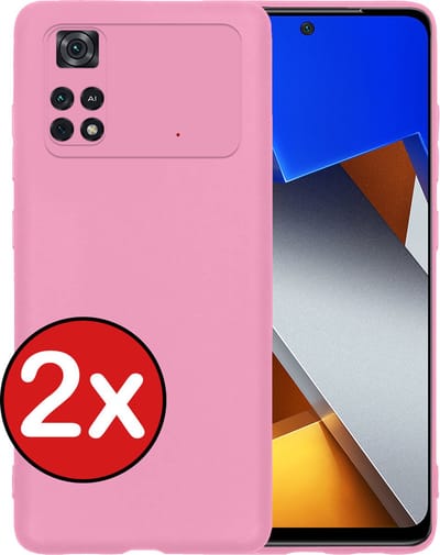 Hoesje - 2 Stuks - Geschikt voor Xiaomi Poco X4 Pro 5G - Sterk & Shockproof - Telefoonhoes - Back Cover - Case Siliconen - Telefoon Hoes - Lichtroze