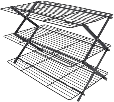 Dailygoods- Koelrek 3-laags Opvouwbaar - Verstelbaar - Stapelbaar - Ruimtebesparend - Voor Bakken/Drogen - 17,3 x 10 Inch - Bakrek