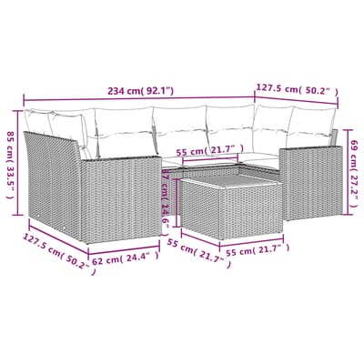 vidaXL - 7-delige - Loungeset - met - kussens - poly - rattan - beige