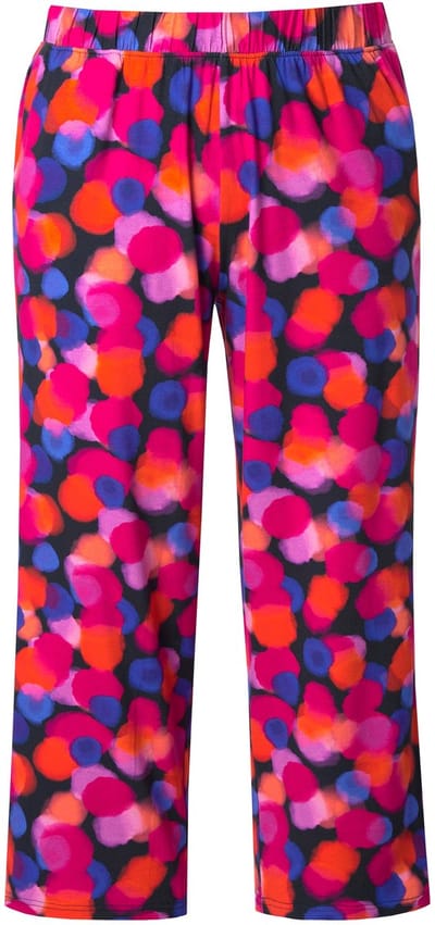 Ulla Popken - Dames - 7/8-jersey broek stippen wijde pijpen - Zwart - Maat 54+