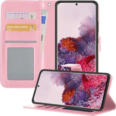 Hoesje - Met Pasjeshouder - Geschikt voor Samsung Galaxy S20 Ultra - Luxe Bookcase Portemonee - Flip Case - Kunstleer Book Case - Flipcase - Book Cover - Walletcase - Portemonneehoes - Telefoonhoesjes - Lichtroze