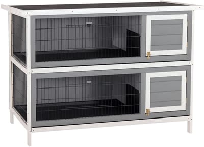 Pawhut Rabbit hutch-Sparrenhout-136,4L x 50B x 93H cm-Grijs