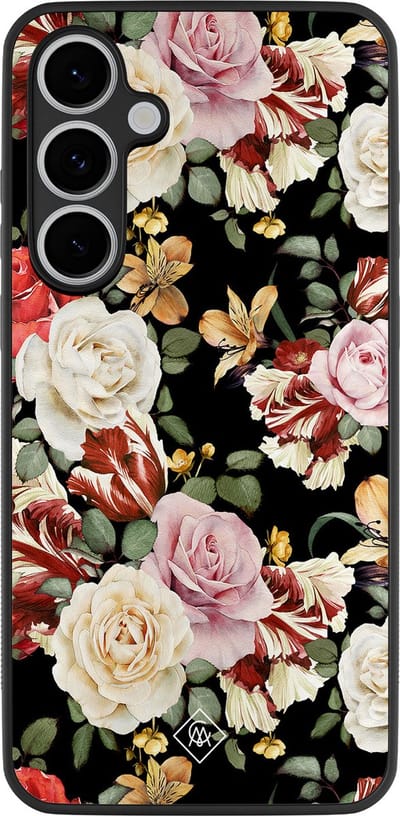 Casimoda® hoesje - Geschikt voor Samsung Galaxy S24 FE - Bloemen flowerpower - Zwart TPU Backcover - Bloemen - Multi