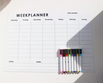 Weekplanner - Whiteboard Magnetisch - 43x30cm - inclusief whiteboard stiften met wisser