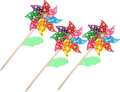 Houten Windmolens - Decoratieve Molentjes - Buiten Decoratie - Bloemvormig Ontwerp - 45 cm Lengte - Multicolor